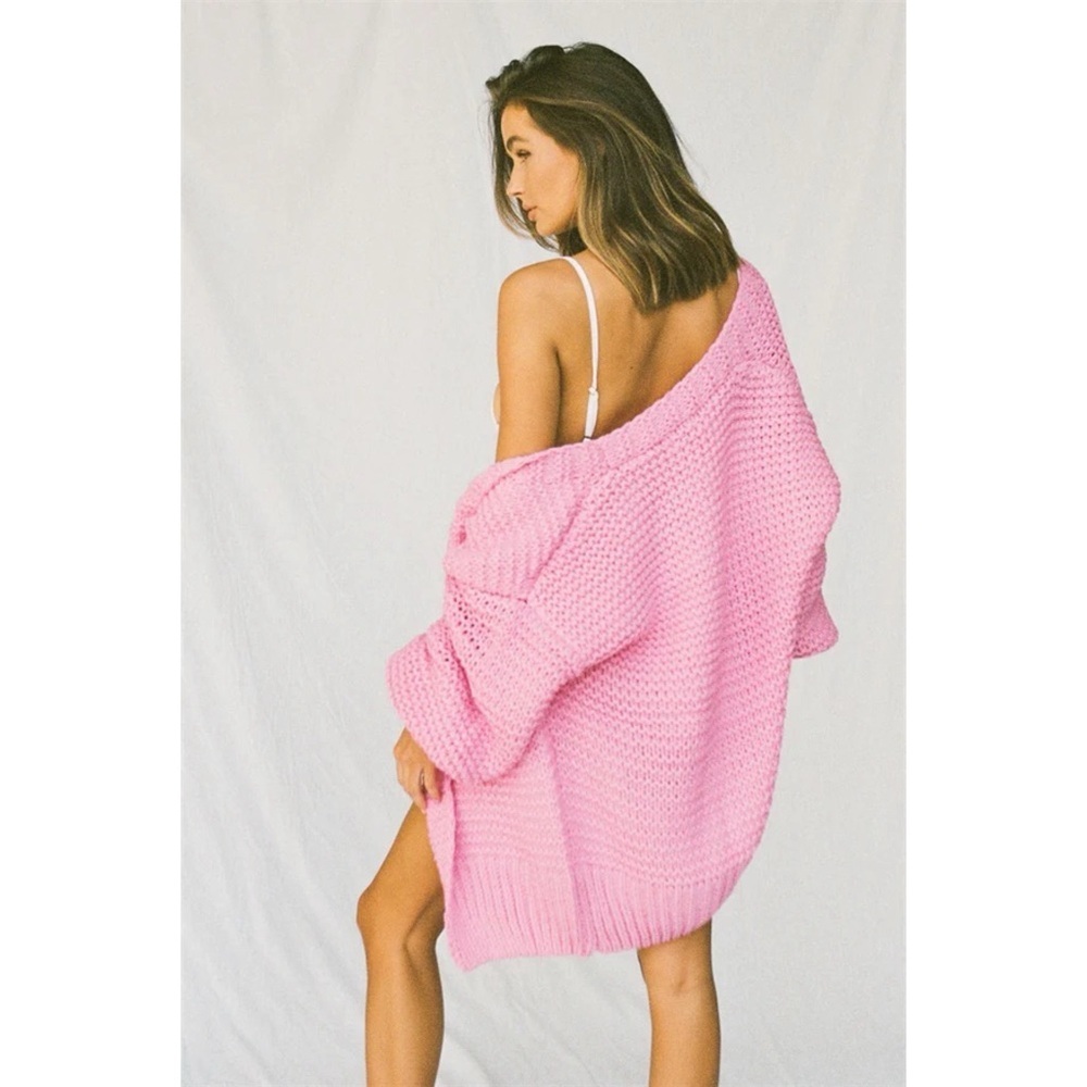 Sabo Skirt Chunky Knit Panama Cardigan in Pink O/S
